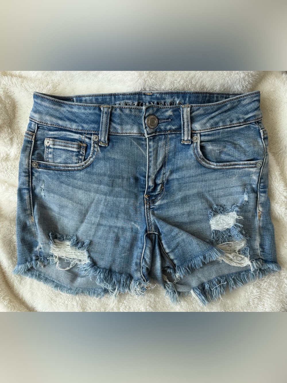 American Eagle Outfitters Light Blue Distressed Denim Shorts